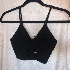 cropped black tank top with middle cut